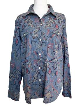 Vintage Lauren Ralph Lauren Blue Western Long Sleeve Button Down Up Shirt XL